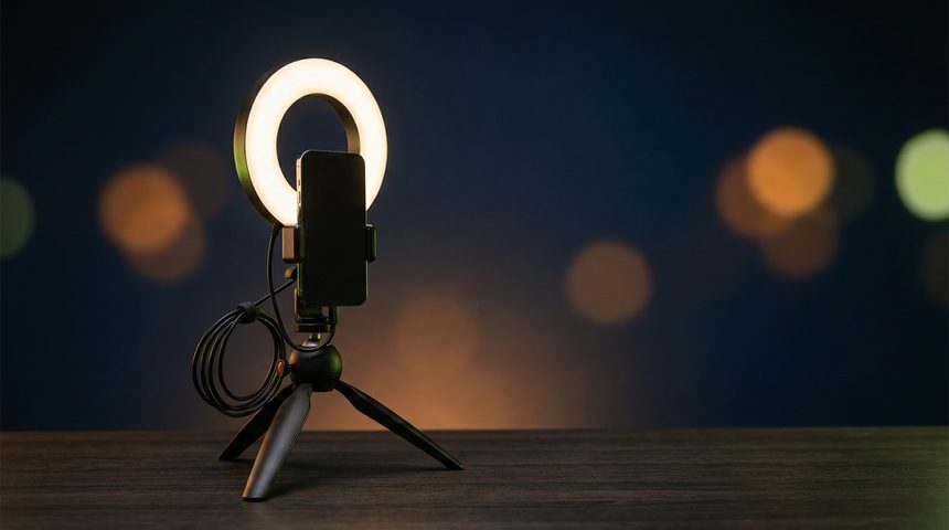 Smartphone on a tripod with a ring light — ExlyApp creator content