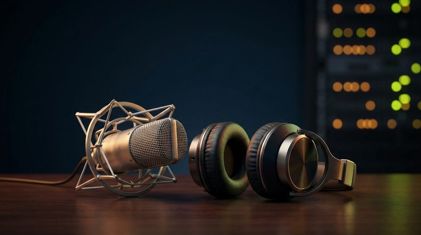 Studio microphone and headphones — KodeKloud content production